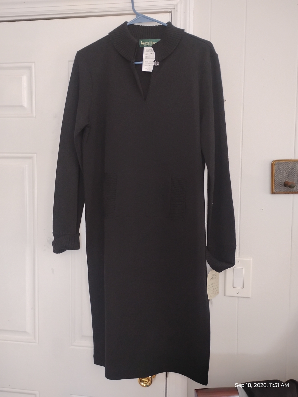 Harve Benard Black Long-Sleeve Knit Sweater Dress